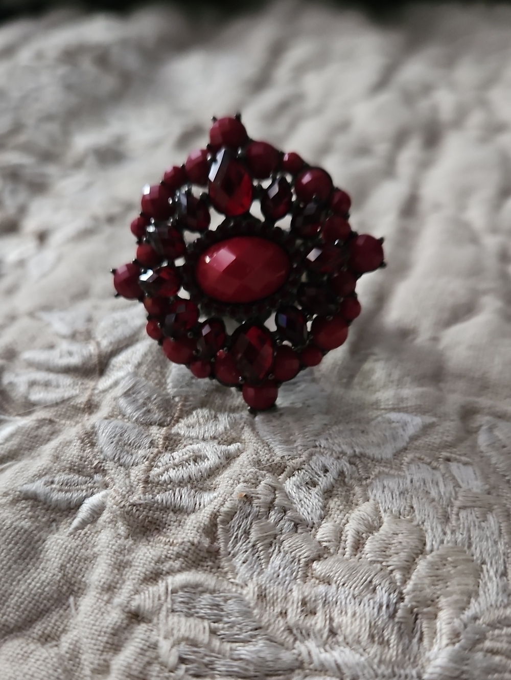 Red Crystal Cluster Statement Adjustable Ring